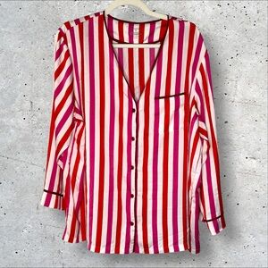 Summersalt Red and Pink‎ Striped Satin Pajama Shirt Size XL Lightweight